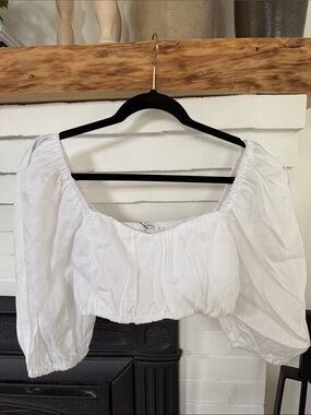 NWT DISSH White Puff Sleeve linen Crop Top